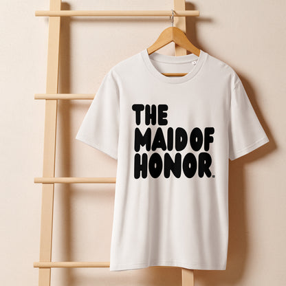 Maid of Honor Premium Unisex White T-shirt from the APWT Gift Shop on a hanger