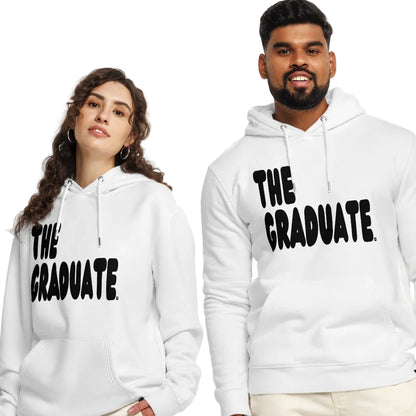 Man and Woman wearing The Graduate Premium Unisex White Hoodie from the APWT Gift Shop