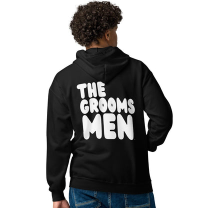 Man modeling the Groomsmen Unisex Zip-Up Hoodie in Black