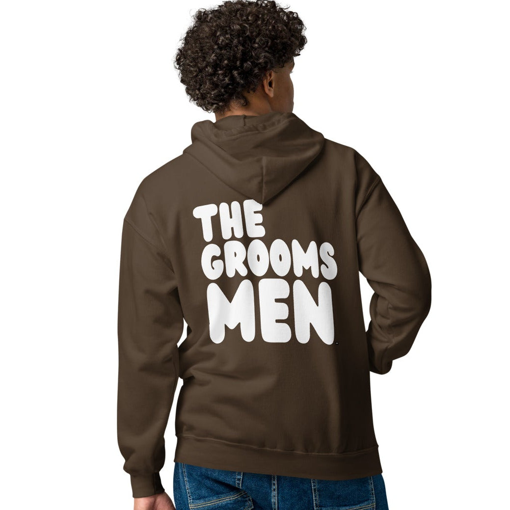 Man modeling the Groomsmen Unisex Zip-Up Hoodie in Brown