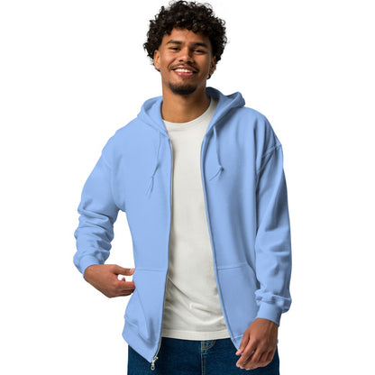 Man modeling the front of A Community in Sky Blue Unisex Zip-Up Hoodie