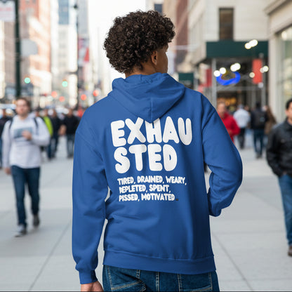 Exhausted in Blue Unisex Zip-Up Hoodie