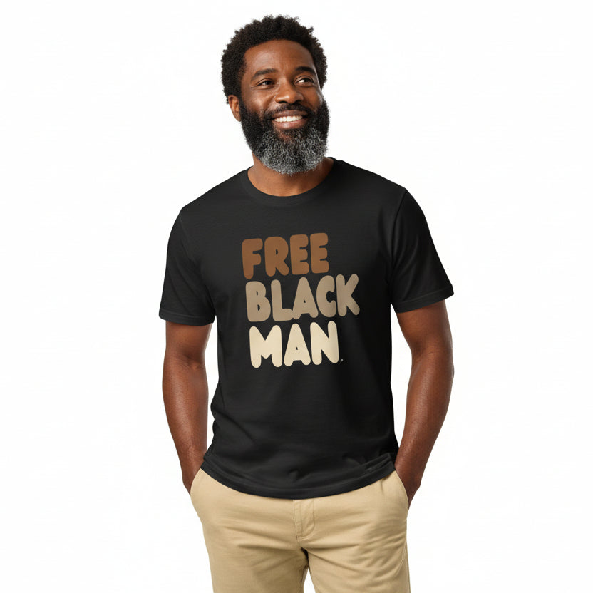 Man wearing Free Black Man Premium Unisex T-Shirt in Black