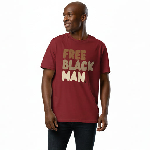 Man wearing Free Black Man Premium Unisex T-Shirt in Burgundy