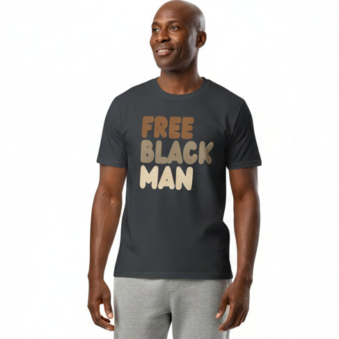 Man wearing Free Black Man Premium Unisex T-Shirt in Charcoal Grey