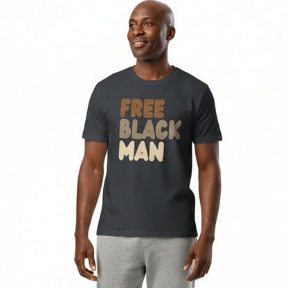 Man wearing Free Black Man Premium Unisex T-Shirt in Charcoal Grey