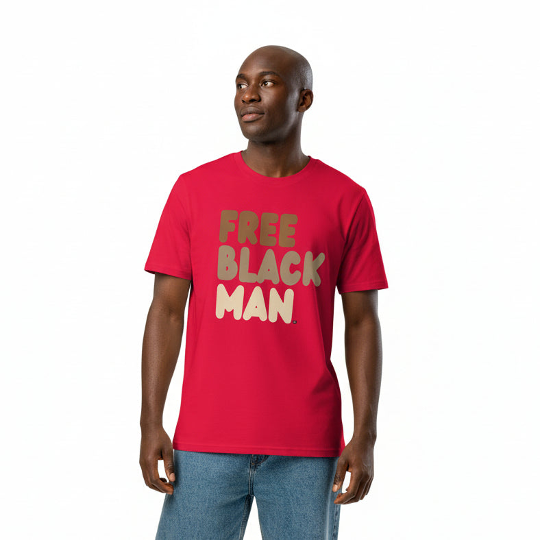 Man wearing Free Black Man Premium Unisex T-Shirt in Red