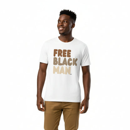 Man wearing Free Black Man Premium Unisex T-Shirt in White