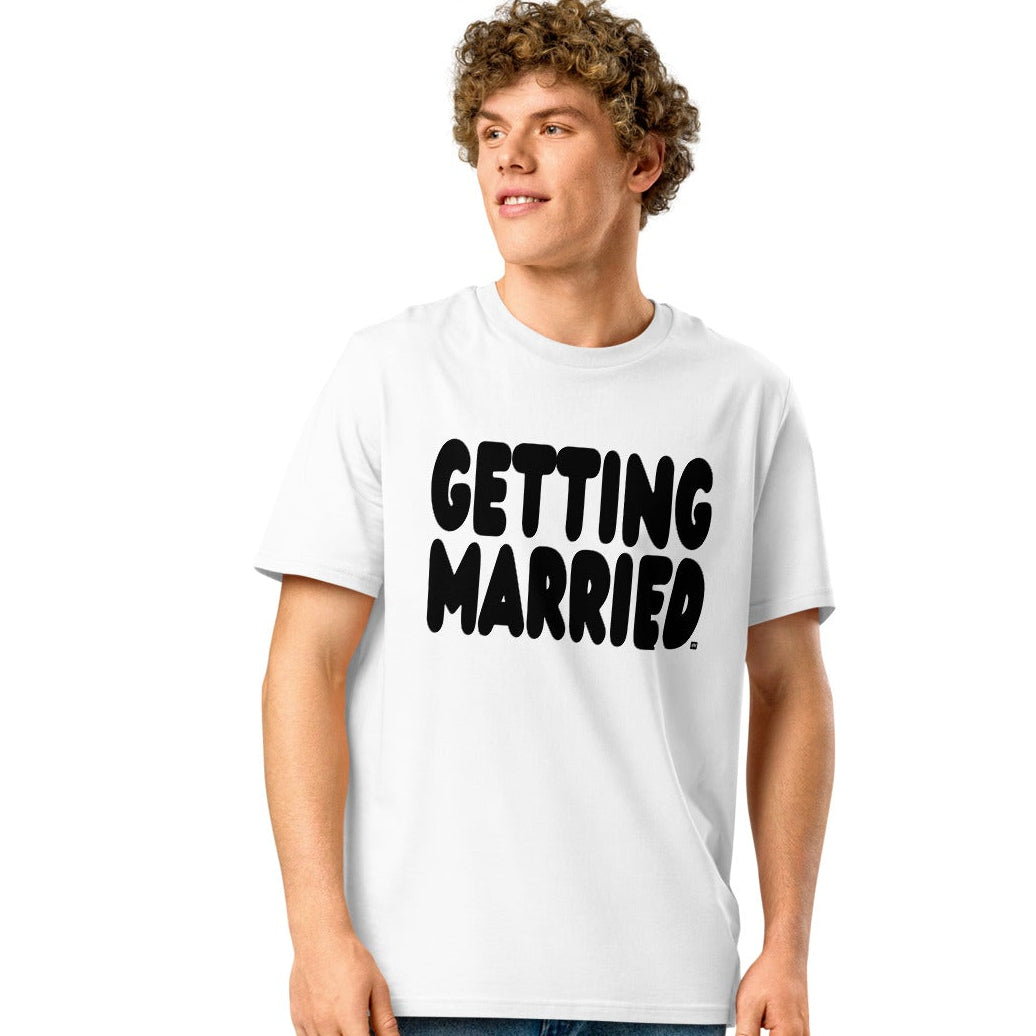 Man wearing Getting Married Premium Unisex White T-Shirt