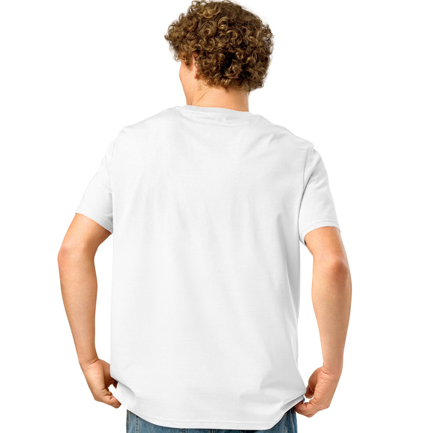 Man wearing Getting Married Premium Unisex White T-Shirt Back
