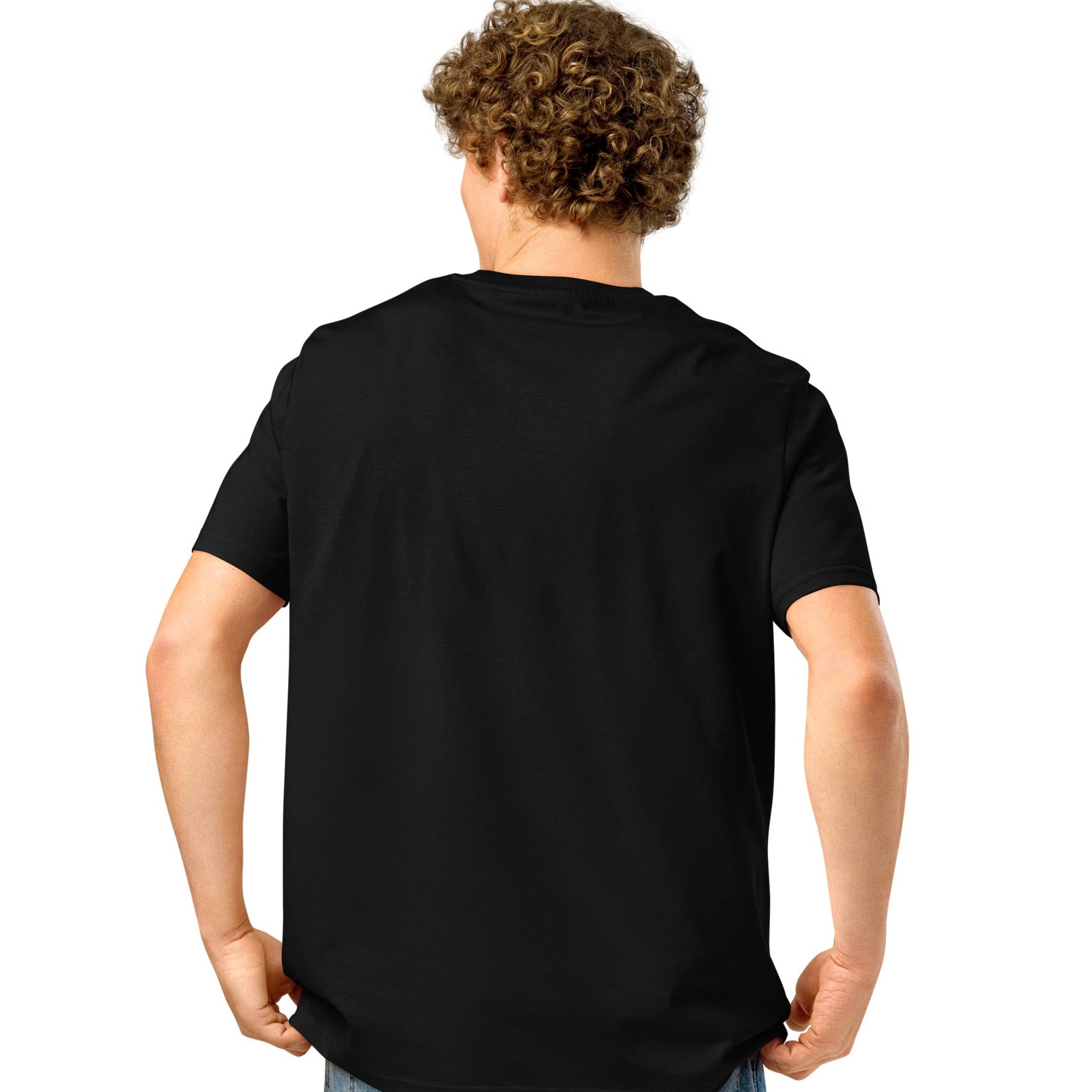 Man wearing Just Married Premium Unisex T-Shirt in Black Back