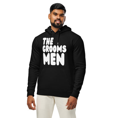 Man wearing The Groomsmen Premium Unisex Hoodie in Black