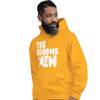 Man wearing The Groomsmen Unisex Hoodie in Gold
