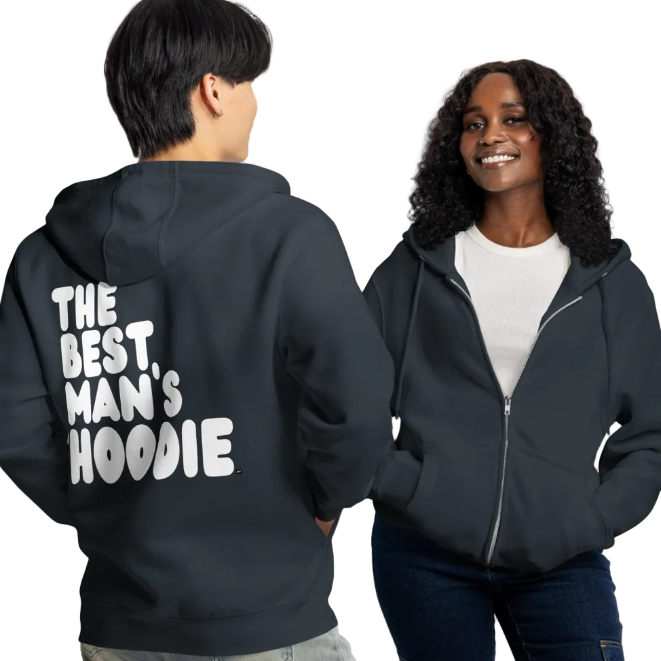 Man wearing the Best Man's Premium Unisex Hoodie in Dark Blue