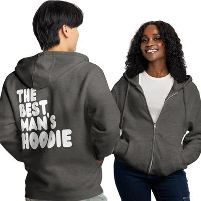 Man wearing the Best Man's Premium Unisex Hoodie in Dark Grey