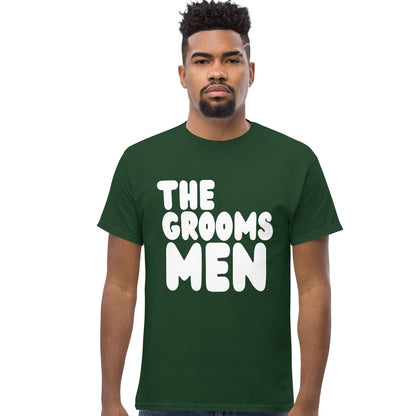 Man wearing the Groomsmen Unisex T-Shirt in Forest Green