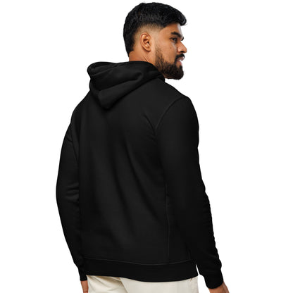 Man wearing the The Groom's Hoodie Premium Unisex Hoodie in black from the APWT Gift Shop Back