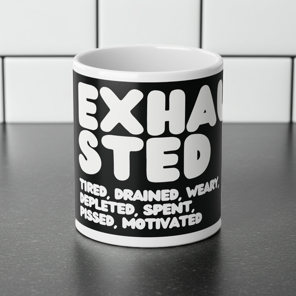 Exhausted in Black and White Jumbo Mug - 20oz Mug