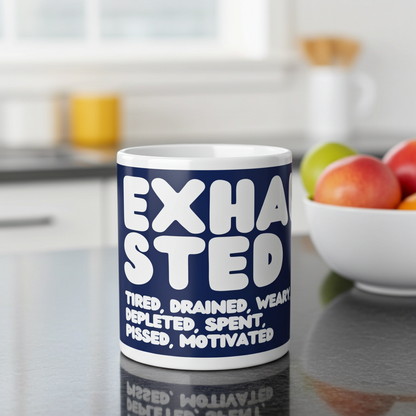 Exhausted in Blue and White Jumbo Mug - 20oz Mug