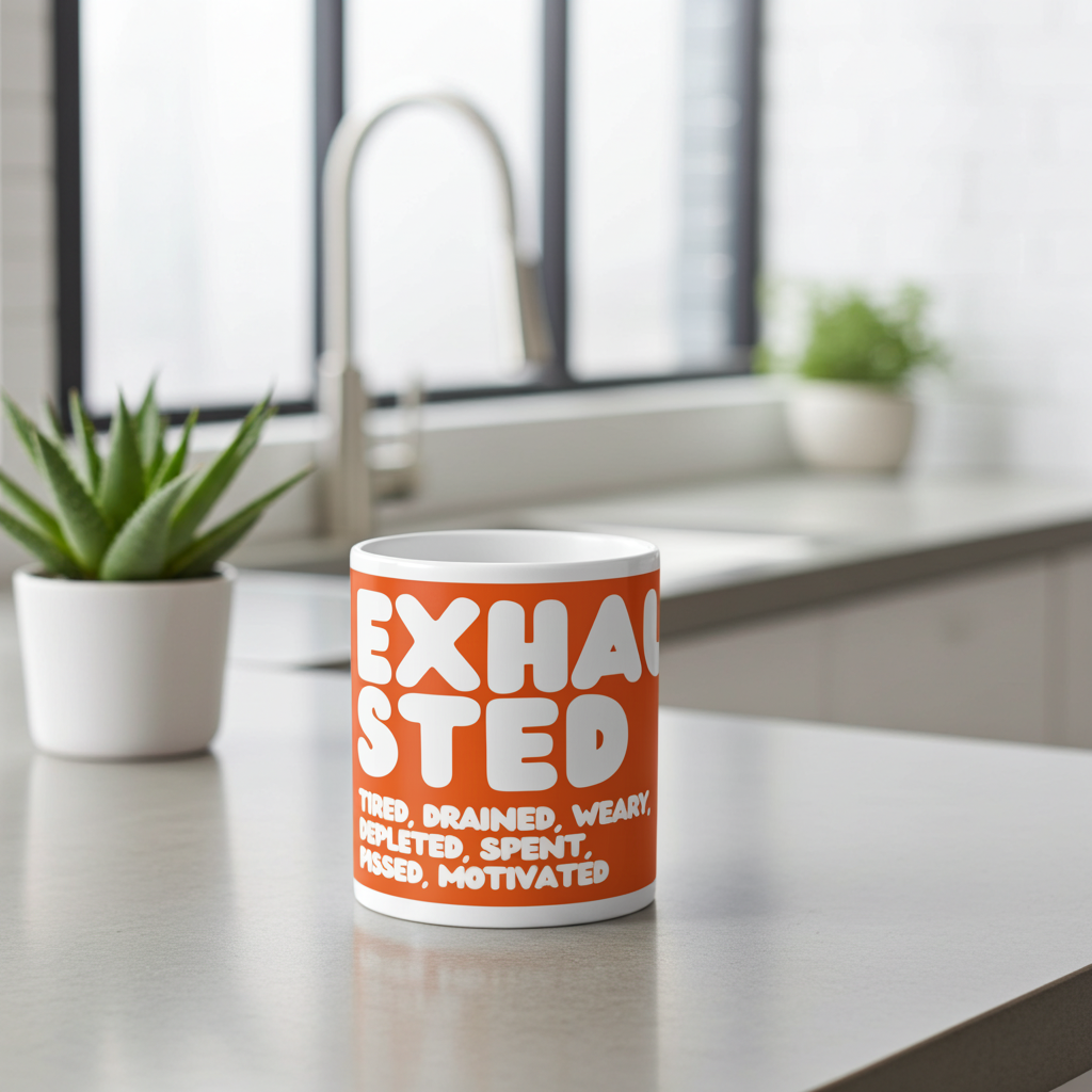 Exhausted in Orange and White Jumbo Mug - 20oz Mug