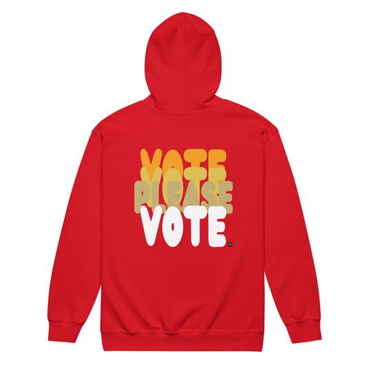 Please Vote in Cautionary Red Unisex Zip-Up Hoodie from the APWT Gift Shop