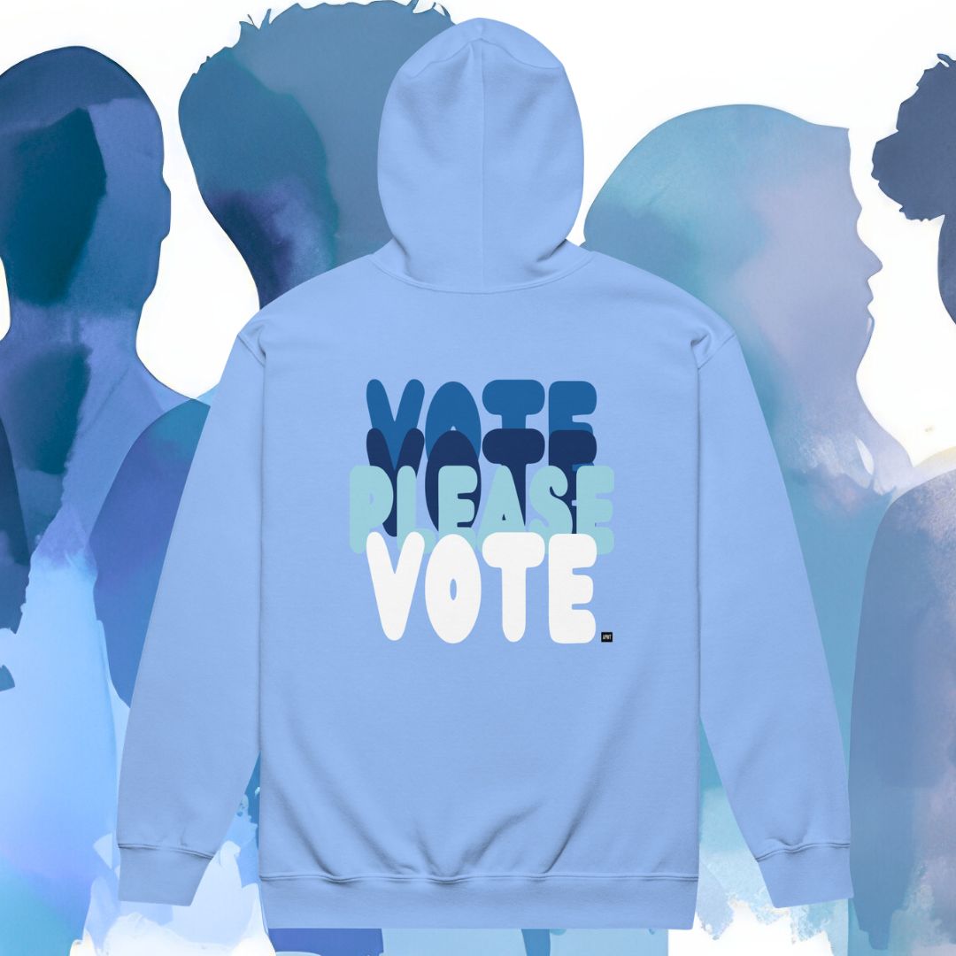 Please Vote in Sky Blue Unisex Zip-Up Hoodie