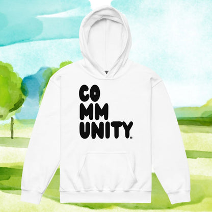 Community Kids in Black and White Unisex White Hoodie