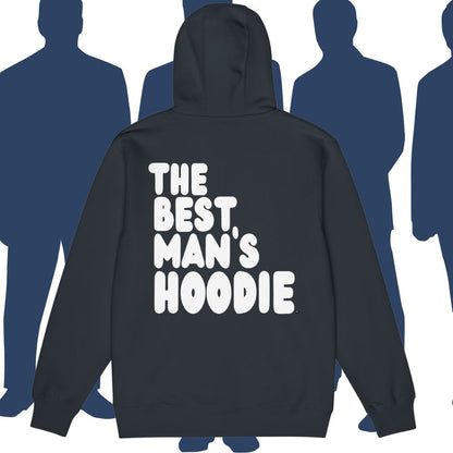 Navy Blue hoodie with 'The Best Man's Hoodie' text on the back, shown against a white background with blue silhouette figures.