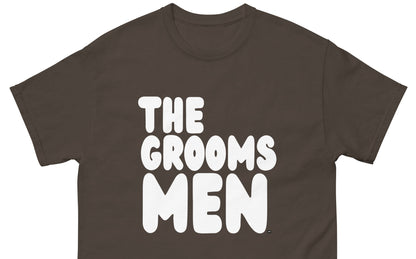 The APWT Gift Shop's the Groomsmen Unisex T-Shirt  from the APWT Wedding Shop and Day in the Life Collection in Brown - Close Up