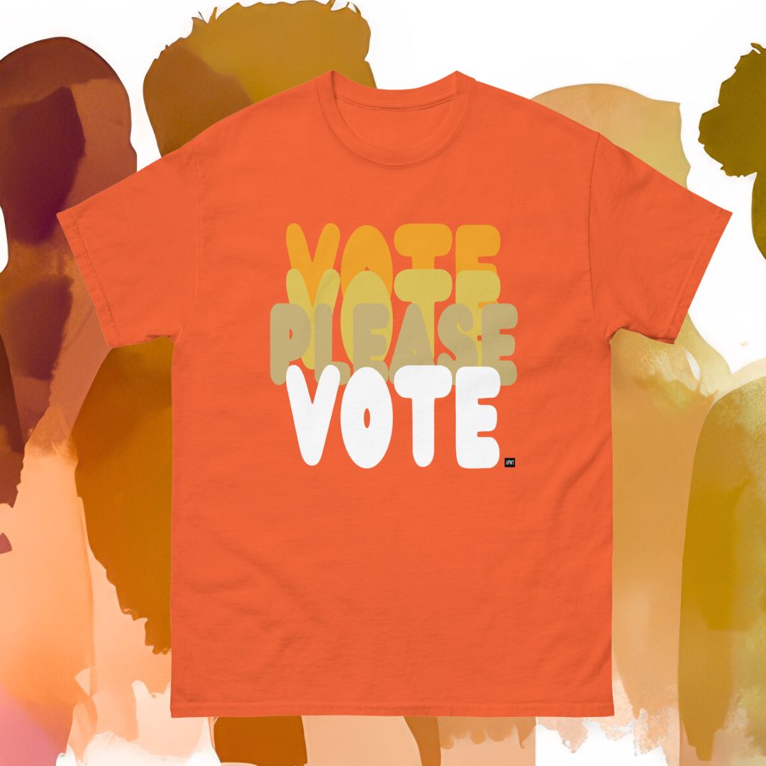 Please Vote in Safety Cone Orange Unisex T-Shirt