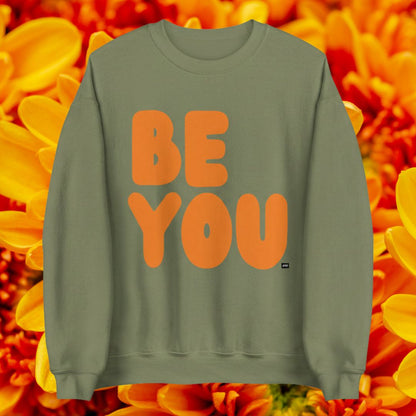 Be You in Olive Green and Orange Unisex Crew Neck Sweatshirt