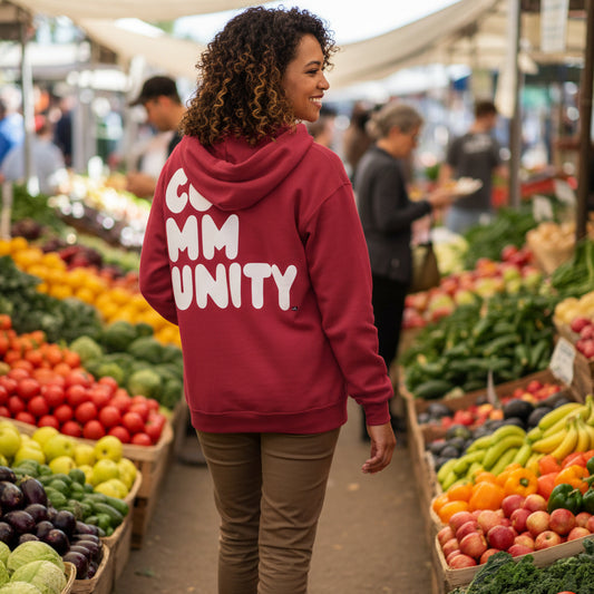 A Community in Apple Red Unisex Zip-Up Hoodie