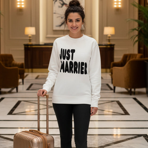 Just Married Premium Unisex Crew Neck White Sweatshirt