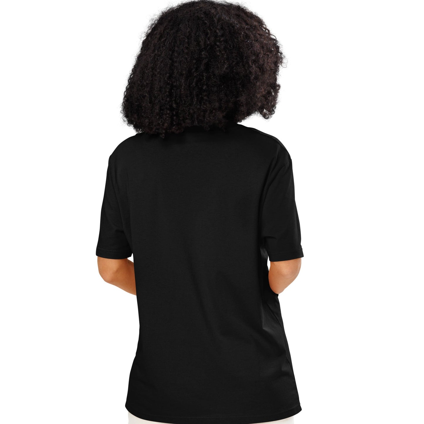 Woman wearing Just Married Premium Unisex T-Shirt in Black Back