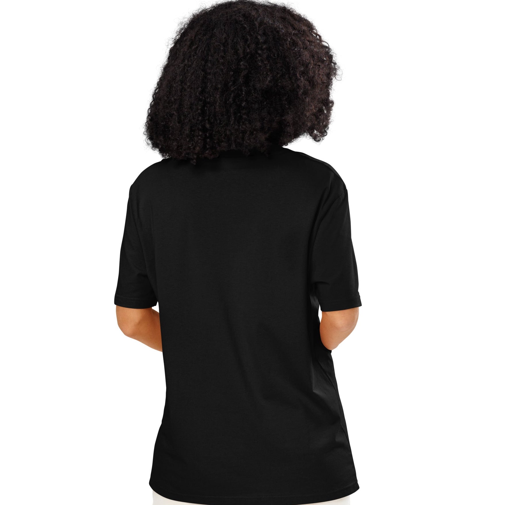 Woman wearing Just Married Premium Unisex T-Shirt in Black Back