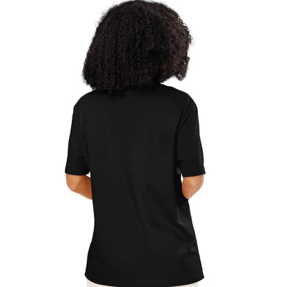 Woman wearing Just Married Premium Unisex T-Shirt in Black Back