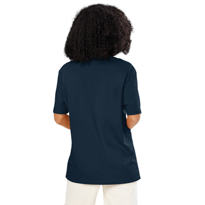 Woman wearing Please Vote Unisex T-Shirt in Navy Blue Back