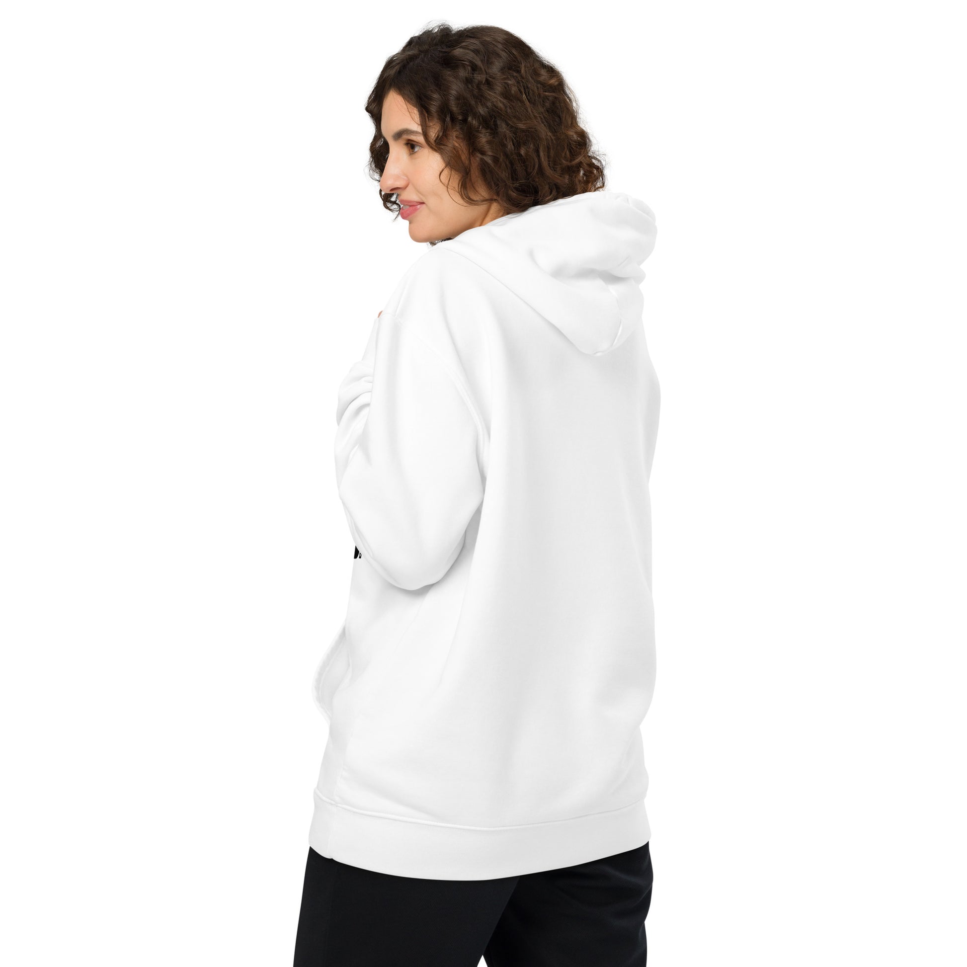 Woman wearing The Graduate Premium Unisex White Hoodie from the APWT Gift Shop Back