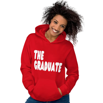 Woman wearing The Graduate Unisex Hoodie in Royal Blue from the APWT Gift Shop