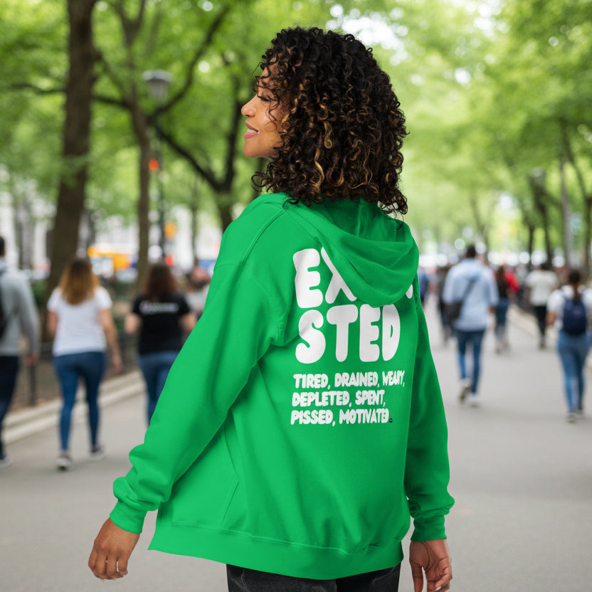 Exhausted in Green Unisex Zip-Up Hoodie