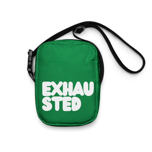 Exhausted in  Green and White Small Crossbody Bag - The APWT Gift Shop