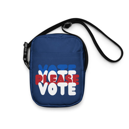 The front of the The APWT Gift Shop's Please Vote Small Crossbody Bag from the APWT Vote Shop