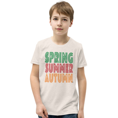 boy wearing The Spring into Summer Kid's Unisex T-Shirt in Eggshell
