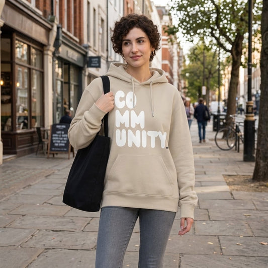 Community in Beige and White Premium Unisex Hoodie