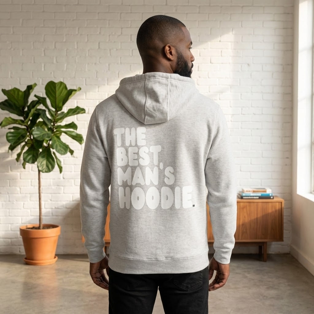 Man wearing The APWT Gift Shop's Best Man's Hoodie Premium Unisex Zip-Up Hoodie from the APWT Wedding Shop and the Premium Basics Collection in Grey