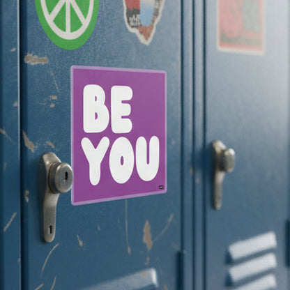 The APWT Gift Shop's Be You in Purple Sticker from the Be You Collection stuck to a school locker
