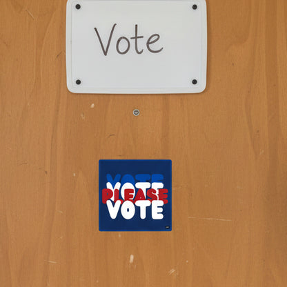 The APWT Gift Shop's Please Vote Vinyl Sticker from the APWT Vote Shop stuck to the outside of a door