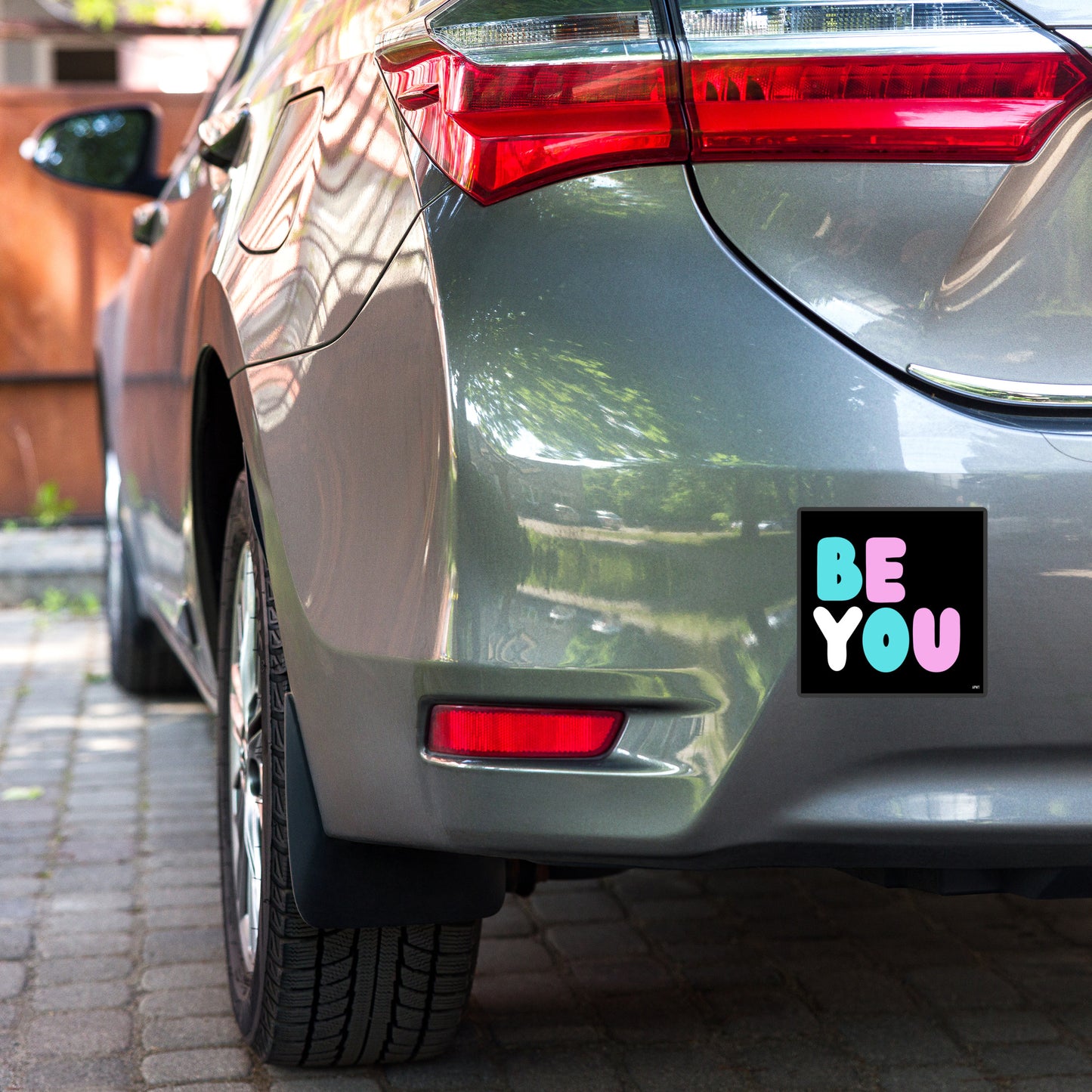 The Be You T Vinyl Sticker on a car bumper - The APWT Gift Shop