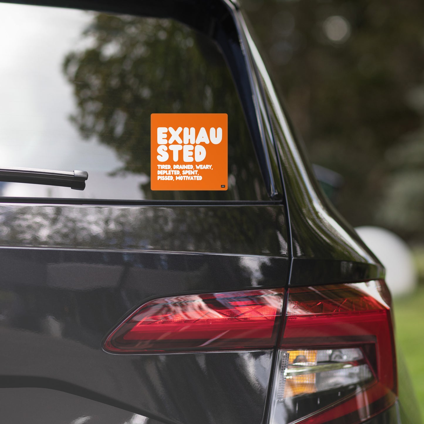 Exhausted in Orange and White Vinyl Sticker