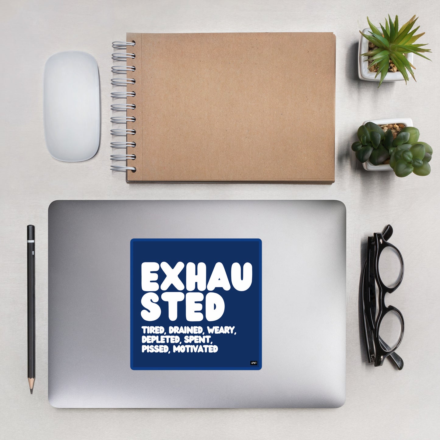 Exhausted in Blue and White Vinyl Sticker